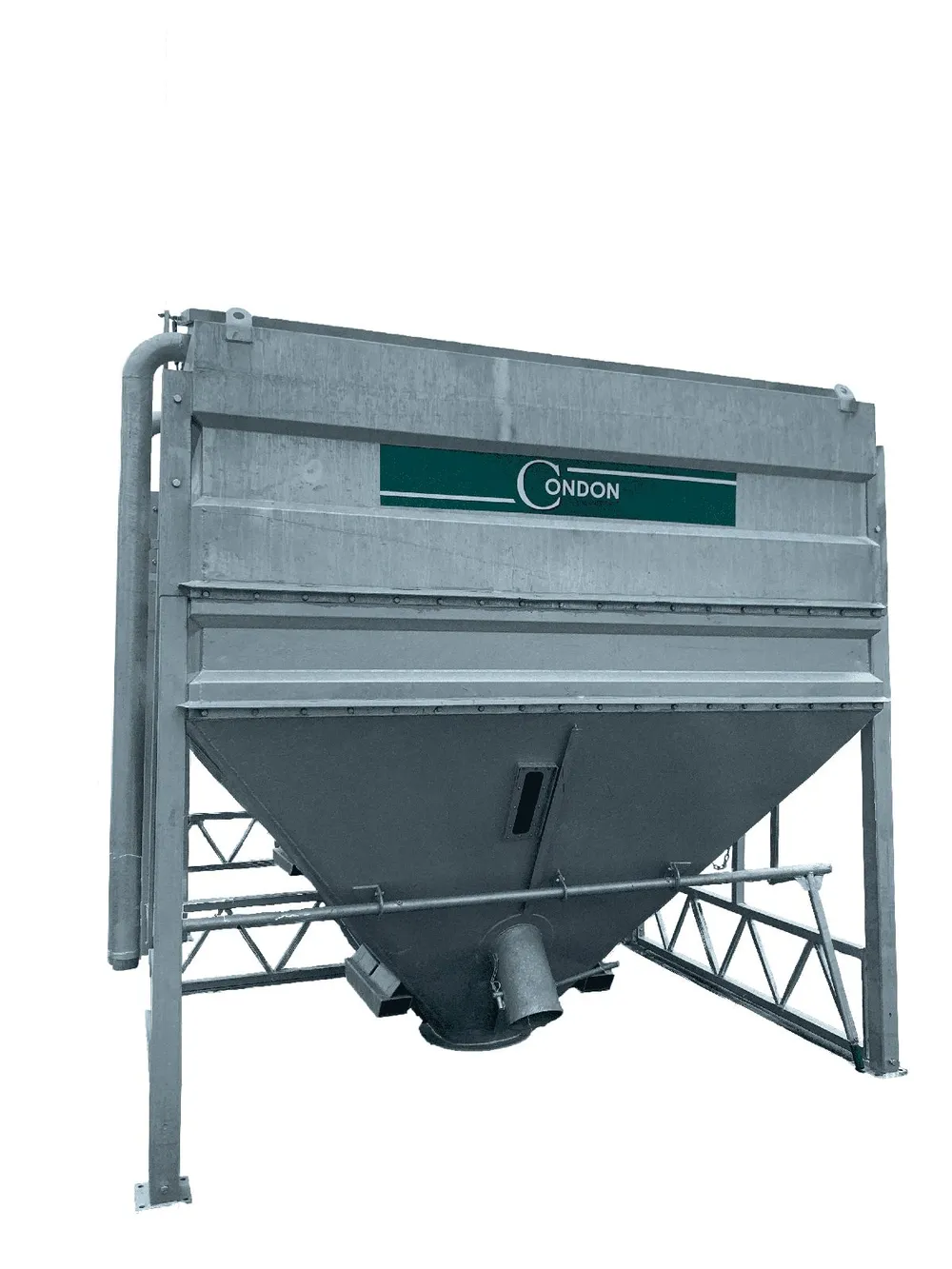 A galvanised Condon 10 Tonne Meal Bin