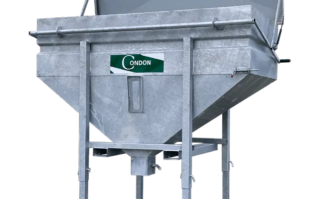A galvanised Condon 2 Tonne Meal Bin