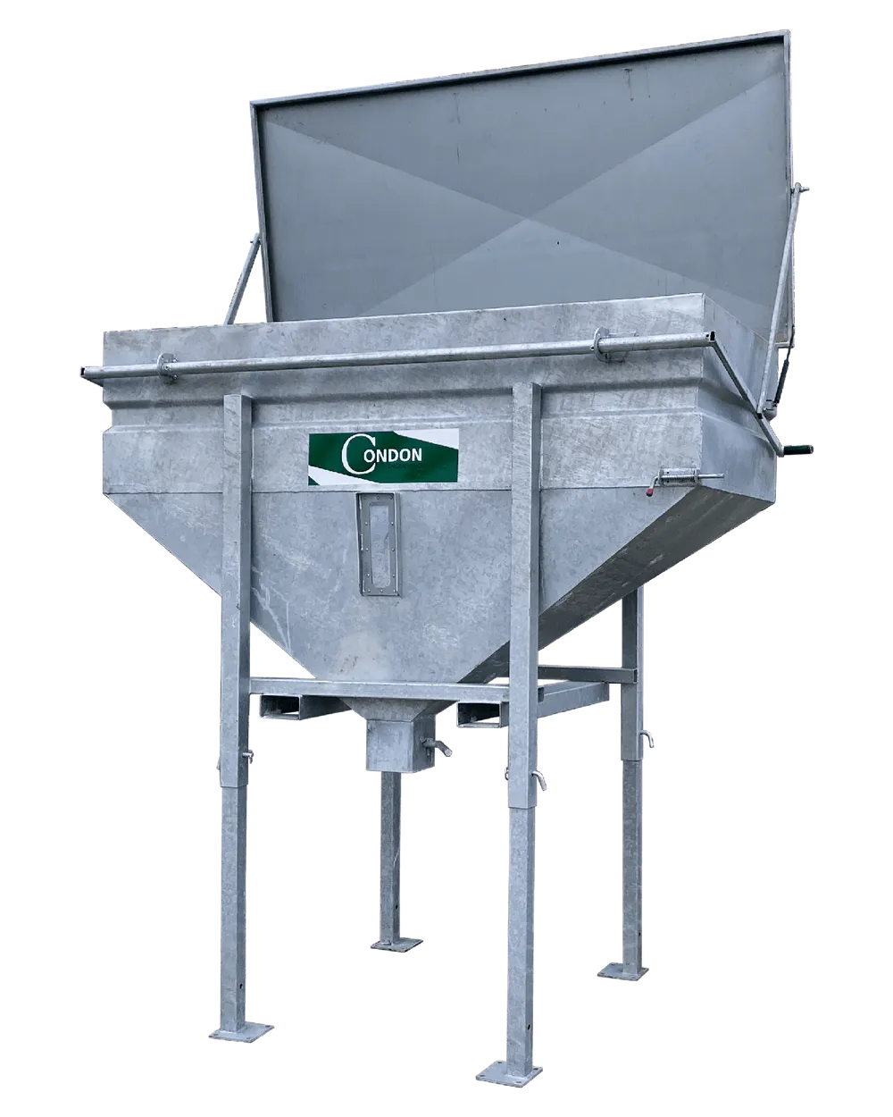 A galvanised Condon 2 Tonne Meal Bin