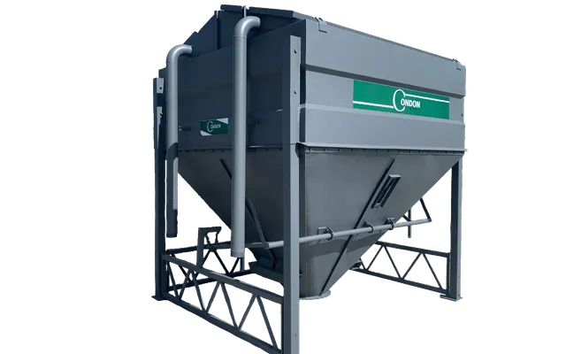 A galvanised Condon 5 Tonne Meal Bin