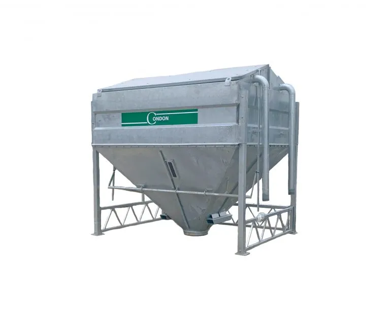 A galvanised Condon 8 Tonne Meal Bin