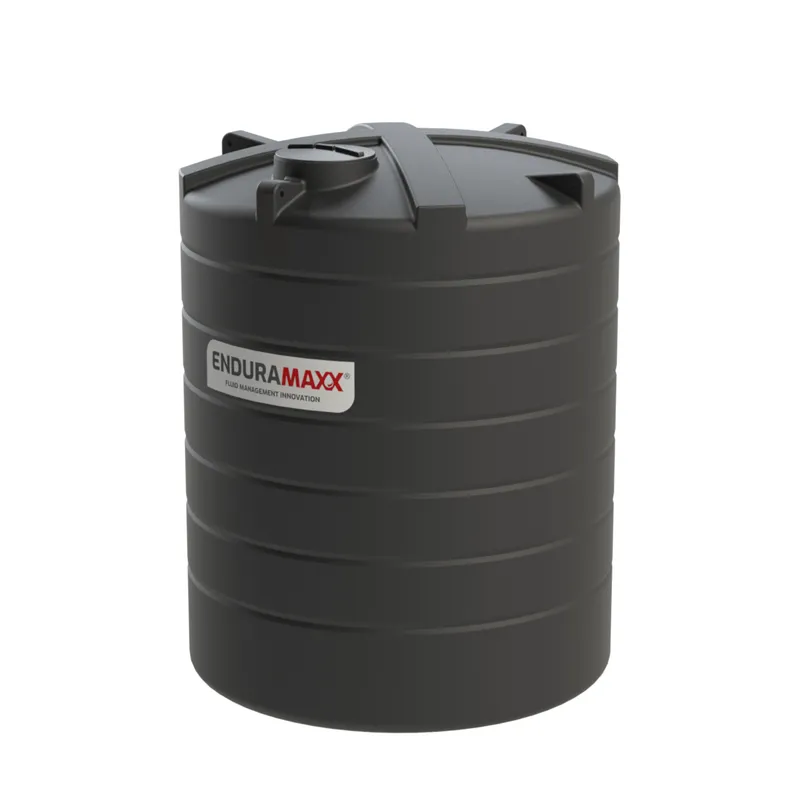 A 20,000 litre black Enduramaxx polyethylene water tank, ribbed and one-piece, with a lidded inspection hatch on top