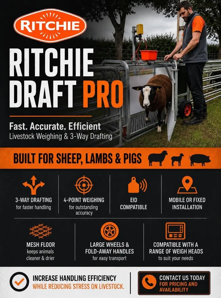 Ritchie Draft Pro sheep, lamb and pig weigher - fast, accurate livestock weighing and 3-way drafting