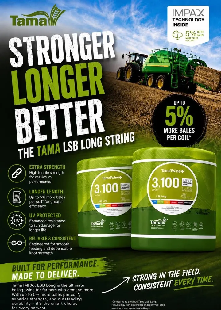 Tama LSB Long IMPAX baling twine - stronger, longer, better, with up to 5% more bales per coil